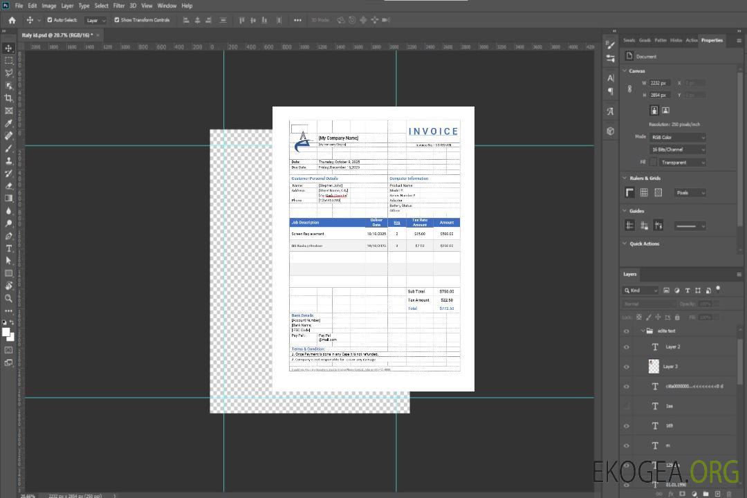 Modèle de facture de réparation d'ordinateur template